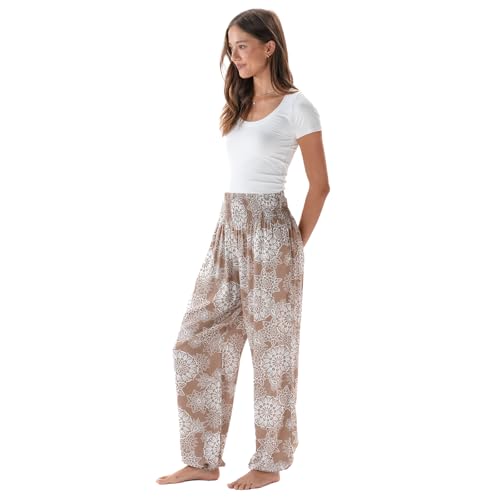 Image of Lotus and Luna Women's Harem Pants Thai Pants for Beach & Lounge High Waisted Flowy Boho Pants Genie Pants Yoga Pants