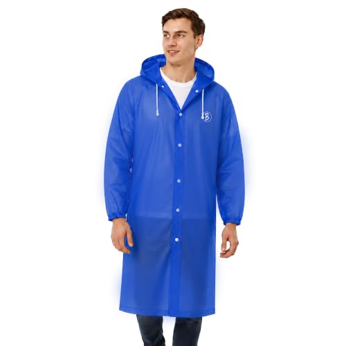 Image of Reusable EVA Hooded Raincoat| Transparent Waterproof Rain Wear for Men & Women | Elastic Full Sleeves | Front Button Design | Knee Length Free size