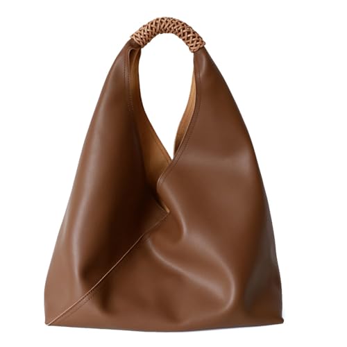 Genuine Cowhide Leather Shoulder Handbag Purse Triangle Tote