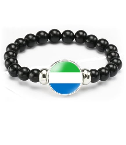 vmcoatdu Sierra Leone Flag Bracelet Elastic Rope Beaded Bracelet Support