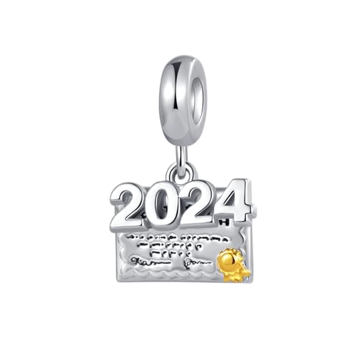 Dijes de graduación 2024-2026 de plata para pulseras de amuletos
