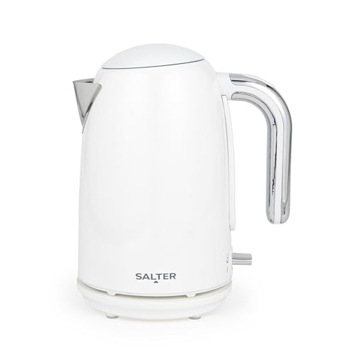 Salter Boston 1.7L Kettle – Electric Cordless, Rapid Boil, 360° Swivel Base, Removable Limescale Filter, Boil Dry Sensor, Strix Controller, Water Level Indicator, Auto Shut Off, 3kW, Ice White Shimmer