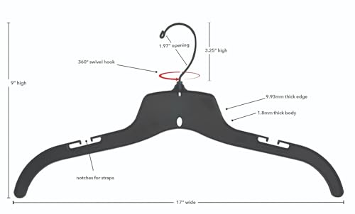 NAHANCO 25500BHMG Plastic Shirt/Dress Hanger with Black Swivel Hook and Molded Non-Slip Shoulders, Heavy Weight, 17", Black (Pack of 100) - Thumbnail 5