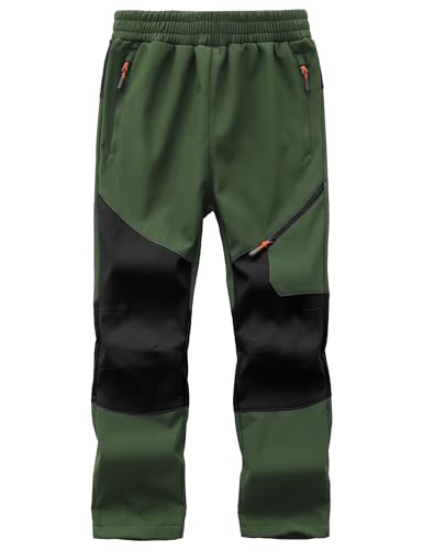 Kids Snow Ski Pants Boys Warm Fleece Lined Trousers Girls Softshell Hiking Pants Waterproof Sweatpants for Youth Army Green+Black 116-122