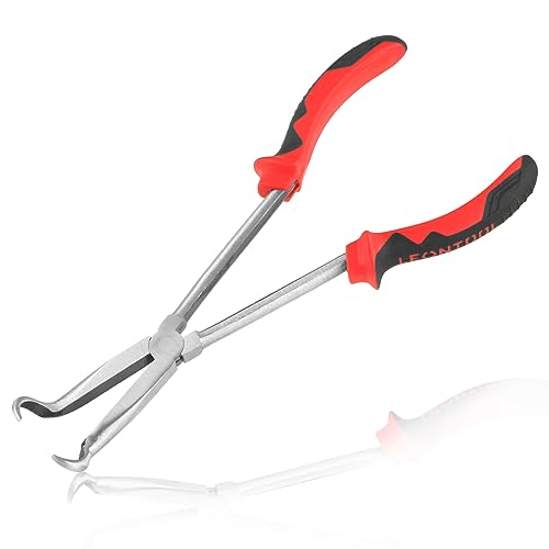 LEONTOOL Pince à bec long de 28,9 cm pour tuyau de 28,9 cm - Pince à bec long - Pince pour enlever les bougies d'allumage avec mâchoires dentelées - Pince circulaire pour les espaces étroits