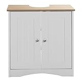 Timber Art Design UK Bathroom Sink Cabinet Bathroom Storage Cabinet Floor Under Basin with 2 Internal Shelves Freestanding Vanity Storage Cupboard Organiser Furniture, White and Oak (60 x 60 x 30 cm)