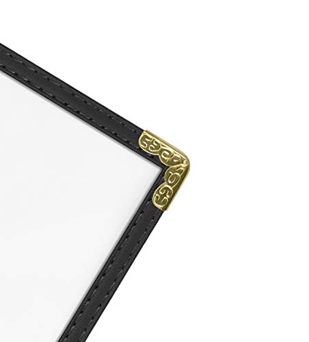25 pack goodsmart cafe style restaurant menu cover side-loading double stitched edge menu sleeve crystal clear vinyl menu holder with gold decorative corners black 2 pages  4 views - 853939 x 113939