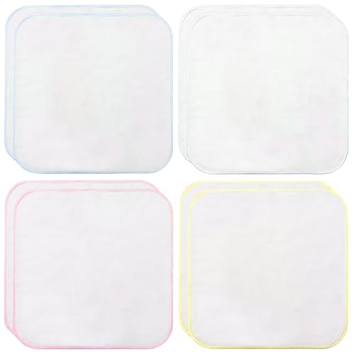 MUNZE 8X Lingette Bebe Gants Toilette Flanelle Coton Bio - Bords Blanc Rose Bleu Jaune - Lavables Standard