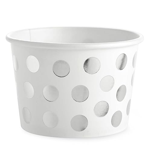 50 Pack Paper Ice Cream Cups For Frozen Yogurt, Disposable Dessert Bowls With Silver Foil Polka Dots (8 Oz) #TOP7