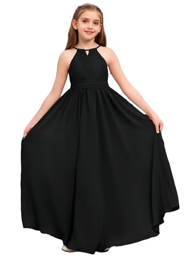 Chiffon Junior Bridesmaid Dresses for Wedding Sleeveless Party Maxi Dress Ruffed Flower Girl Dress