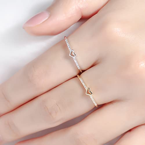 Tiny Heart Ring For Women Thin Stacking Dainty Gold Ring Cute Stackable Minimalist Ring Sterling Silver Size 3-11 (Gold, 9) #TOP6