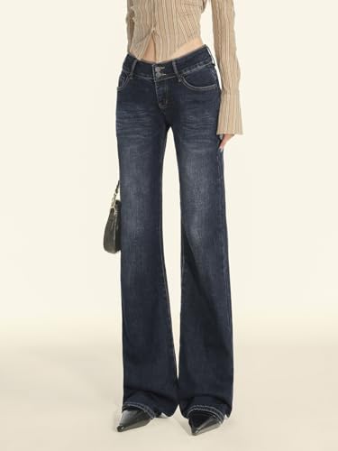 EMMIOL Stretchy Y2K Flare Jeans for Women, Mid Low Rise Bootcut Flared Loose Fit, Distressed Vintage Bell Bottom Denim Pants3