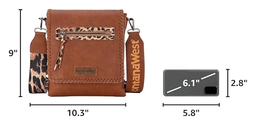 Image of Montana West Crossbody Bags for Women with Dual Compartments Western Cross Body Purse with Leopard Print Guitar Strap