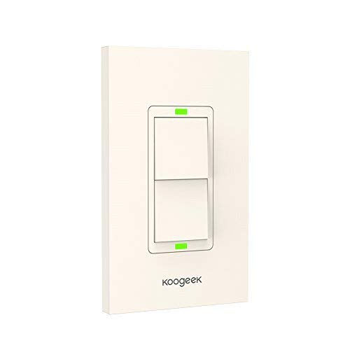 Koogeek Smart WiFi Light Switch Two Gang for Apple HomeKit with Siri Remote Light Control Switch on 2.4Ghz Network No Hub Required Single Pole