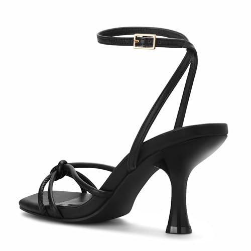 Image of PARTY Women's Square Open Toe Strappy Heeled Sandals 3 inch Stiletto Kitten Heel with Ankle Buckle Strap, Comfortable Slingback Summer Dress Shoes