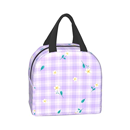 Insulated Lunch Bag Reusable Lunch Box, Cooler Lunch Tote Bag With Front Pocket For Women Men Picnic Office Work, Cute Plumeria Purple Lilac Violet Flower #TOP2