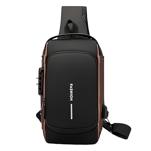 SNDIA Sling Bag for Men Stylish Crossbody Backpack for Men & Women, Anti-Theft Chest Bag with USB Charging Port, Messenger Bags, Casual Shoulder Bag (Black Brown - 17 x 9 x 32 Cm)