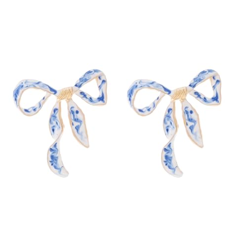 Bow Earrings For Women, Cute Blue And White Porcelain Enamel Ribbon Colorful Earring Simple Stylish Gift Jewelry
