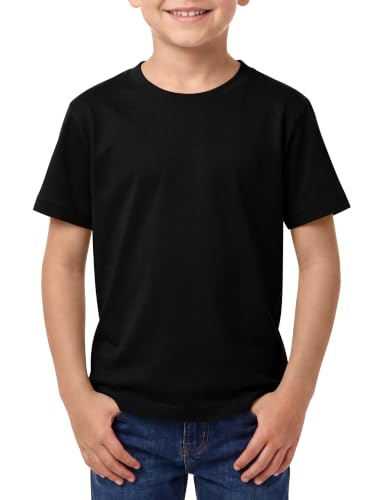 Image of Boys T-Shirts School Tshirts for Children Short Sleeves Cotton Tees for Kids Unisex (UK, Age, 7 Years, 8 Years, Regular, Black)