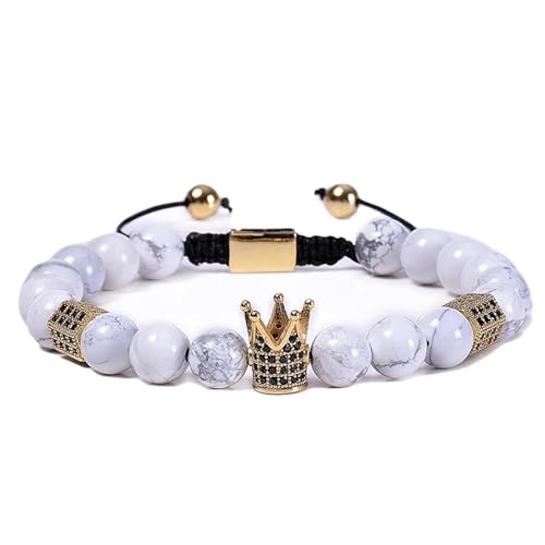 Bracelet couronne anniversaire en pierre de magnésite noire pour couple