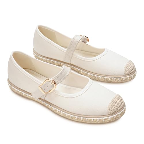GLAMORA Alpargatas Clásicas con Hebilla, Estilo Espadrille, Suela de Esparto, Disponible en Negro, Beige, Rosa y Gris (Beige, Adulto, Mujer, 37, Números, Sistema Tallas Calzado EU, Mediano)