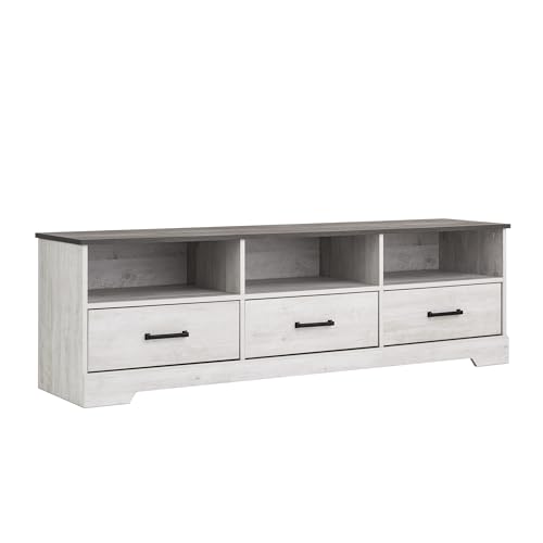 Prepac Rustic Ridge TV Stand, Washed White Storage Cabinet w