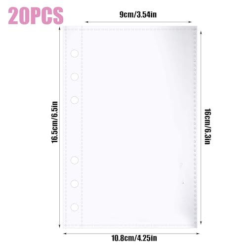 20 Stück A6 Binder Pockets Klarsichthüllen PVC 6-Loch Ordnerhüllen, Wasserdicht A6 Ohne Zipper Ordner Prospekthüllen Bindertaschen für Ringordner Büro & Zuhause