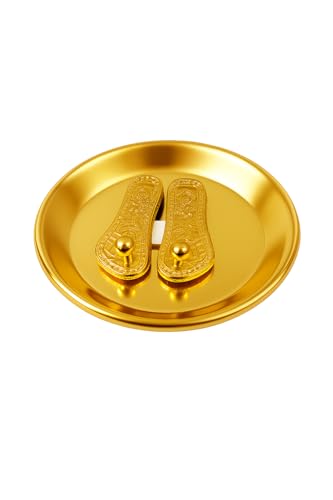Image of ZYROO Golden Laxmi Charan Paduka for Pooja | Goddess Lakshmi Feet Vastu Item for Mandir & Home Temple | Spiritual Gift for Diwali, Housewarming & Religious Occasions (Gold Plated, 6.5 cm)