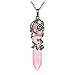 Top Plaza Antique Silver Flower Wrapped Natural Rose Quartz Healing Crystal Necklace