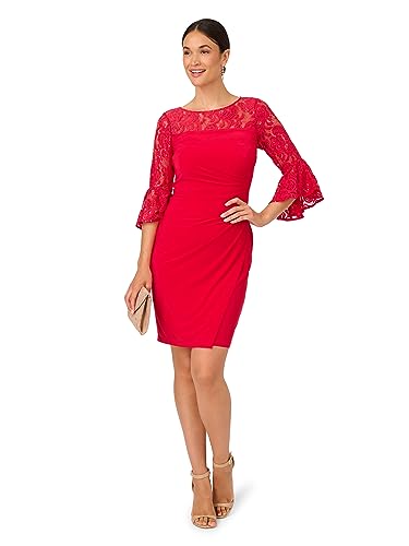 Image of Adrianna Papell Bell Sleeve Stretch Lace and Jersey Cocktail Dress