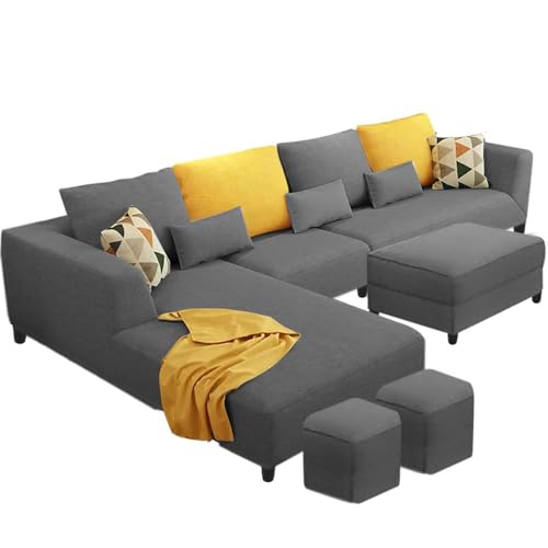 Image of Casaliving Minta 8 Seater L Shape Sofa Set with Ottoman & 2 Puffy for Living Room (8 Seater LHS, Dark Grey)