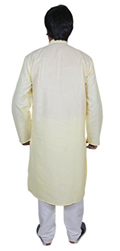 Ropa indio collar de túnica larga kurta conjunto exclusivo amarillo L 7