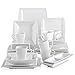 MALACASA, Serie Blance, 32 pcs Juegos de Vajilla de Porcelana Blanca 6 Tazas de Café, Platillos, Platos de Postre, Sopa, Platos Planos, 2 Plato Rectangular para 6 Personas