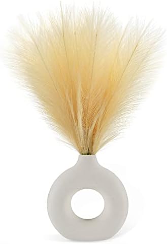 Faux Pampas Grass 8 PCS 17" Small Boho Home Decor Fake Pompas Floral Branches Fluffy Artificial Pompous Grass for Floor Vase Filler Christmas Tree Wedding Bedroom Table Decoration