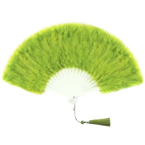 SOGUGOM Lime Green Hand Feather Fan Foldable