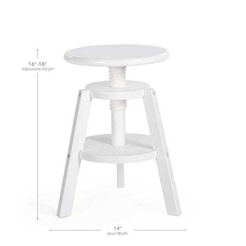 Image of Guidecraft Adjustable Drafting Wooden Stool-White: Drafting Chair for Kids, 16 inch-18 inch Inch Toddler Stool for Kids' Art Studio Furniture | Adjustable Height Chair for Drawing, Painting, and Crafting