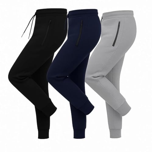BenBen 3 Pack Men's Joggers with Zipper Pocket Fleece Sweatpants Athletic Pants Running Workout2