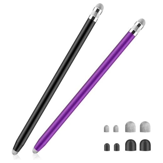 Stylus Pens for Touch Screens,Granabol Sensitivity Capacitive Stylus 4 in 1 Touch Screen Pen with 8 Extra Replaceable Tips for iPhone iPad Tablets All Universal Touch Devices(2Pcs) (Black+Purple)