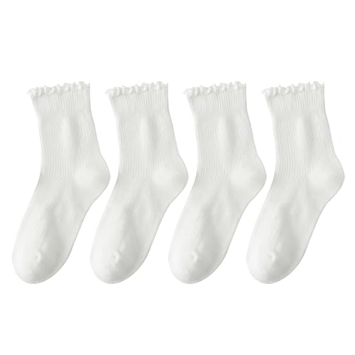Image of Women Ruffle Socks, Cute Ankle Crew Socks for Women, 4 Pairs Frilly Womens Socks Size 5-9