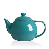 Sweejar Porcelain Teapot with Removable Stainless Steel Infuser,Microwave & Dishwasher Safe Tea Pots for Loose Tea,Tea Infuser Pots for Chrismas Women Gift (30oz Blue)