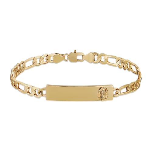 HZMAN 14K Gold Plated Figaro Chain Link Bracelet for Women Dainty Religious Saint Jude Bracelet Jewelry Gift