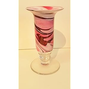 Roze vaas met voet tulpenvaas gekleurd glazen vaas met grote opening roze beige wit gemarmerd decoratief kristalglas bloemenvaas aan de voet mondgeblazen hoogte ca. 25 cm Oberstdorfer Glashütte