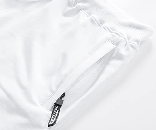 Mens Shorts Workout Athletic Casual Pants Zipper Pockets Drawstring Breathable Cotton Hiking Jogging Sweatpants (White,4Xl) #TOP7