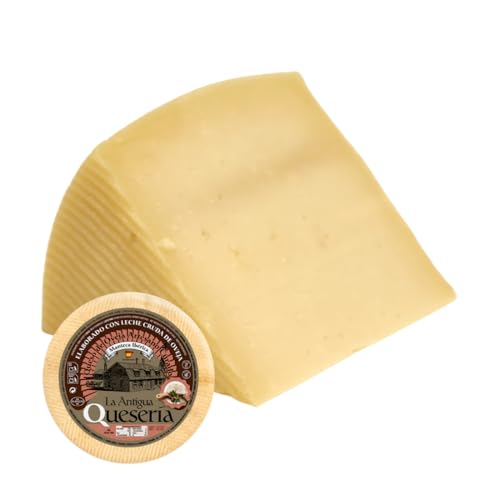 La Antigua Quesería Queso Artesano Curado de Oveja con Leche Cruda, Madurado con Manteca Ibérica, Curación Mínima 6 Meses, CUÑA de 375 g (Aprox)