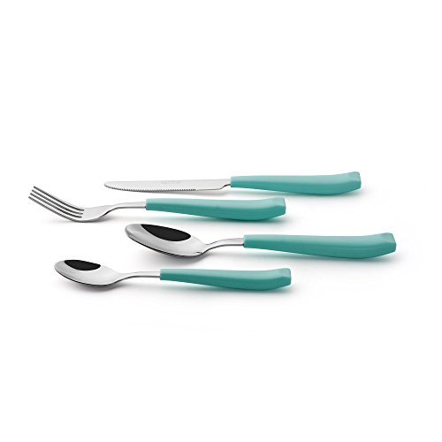 EXZACT Cutlery Set Coloured 16PCS - Stainless Steel with Plastic Wide Handles – Comfortable to Hold - 4 x Forks, 4 x Dinner Knives, 4 x Dinner Spoons, 4 x Teaspoons – Service for 4 (Turquoise x 16) - Image 4