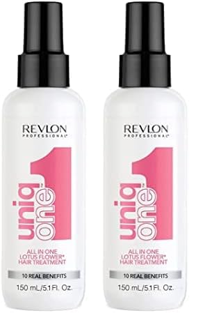 Revlon Professional UniqOne Protector Térmico Cabello, Acondicionador Pelo, Tratamiento Hidratante para el Pelo en Spray sin Aclarado, Fragancia Flor de Loto 150 ml (Paquete de 2)