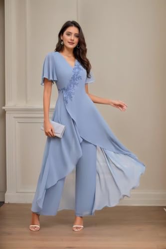 Mother of Bride Pant Suits for Wedding Chiffon Lace Applique Formal Pant Suits for Women Evening Party 2 Piece3