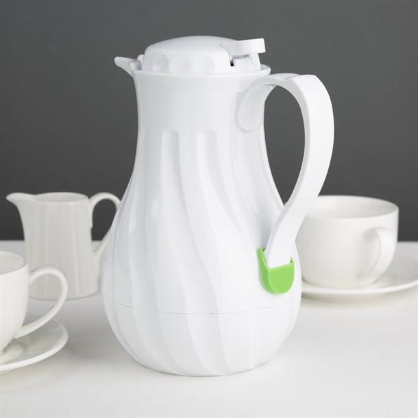 Olympia Insulated Swirl Jug, White, 1.2Ltr - Suitable for Hot and Cold Drinks Thumb-Operated Lid CH119, 1.2 Litres - Image 4