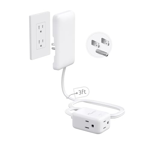 NUTICT Flat Extension Cord with 3 Outlets, 3FT Short Extension Cord Flat Wall Plug & Ultra-Thin...