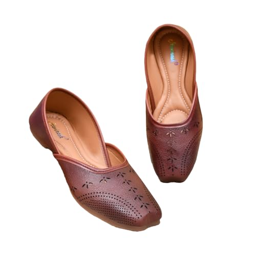 Image of Duosoft Women's Leather Ballet Flats, Black Perforated Design, Comfort Cushioned Insole, Slip-On Style Bellies Dw-201-Tan